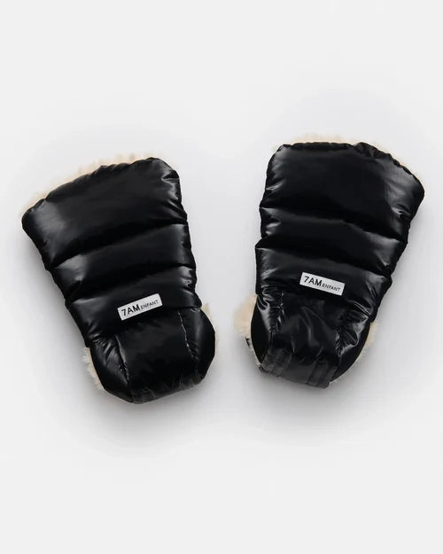 7AM ENFANT WARMMUFFS BLACK LIQUID SHINE ARCTIC WHITE FAUX FUR WARMUFFS 7 A.M.