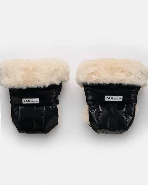 7AM ENFANT WARMMUFFS BLACK LIQUID SHINE ARCTIC WHITE FAUX FUR WARMUFFS 7 A.M.