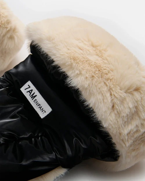 7AM ENFANT WARMMUFFS BLACK LIQUID SHINE ARCTIC WHITE FAUX FUR WARMUFFS 7 A.M.