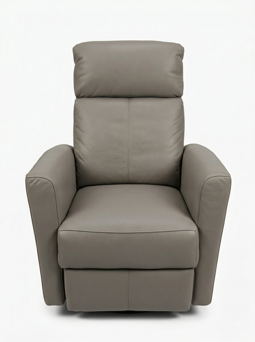 LEATHER ITALIA ASHBURY LEATHER SWIVEL + GLIDER RECLINER CHAIR . GREY GLIDER LEATHER ITALIA USA