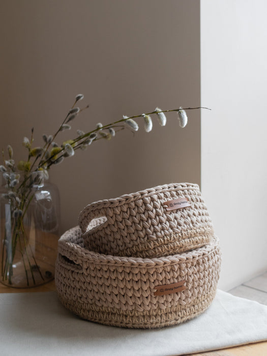 Basket Round with Jute Accent Set of 2 baskets Beige Storage & Organization Anzy Home