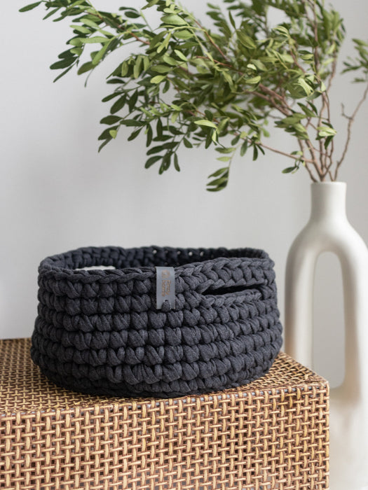 Round Soft Baskets with Handles Graphite Baskets Anzy Home