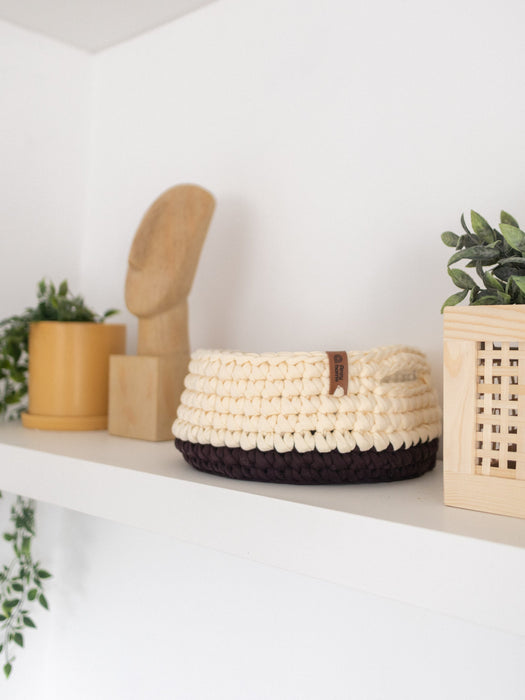 Round Soft Baskets with Handles Cream with chocolate Baskets Anzy Home