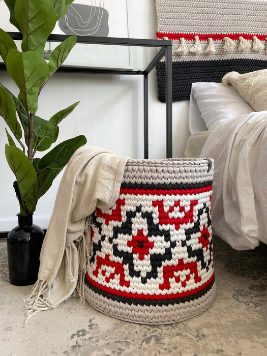 Round Storage Basket in Ukrainian Vyshyvanka Style Decor Anzy Home