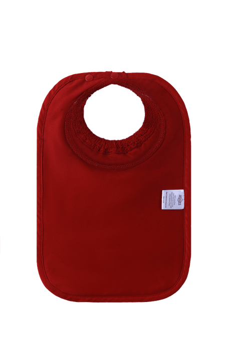 ABSTRACT WATERPROOF BIB WITH SNAPS, MAROON W/ SHABBOS CANDLES - MEDIUM