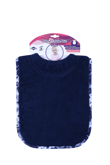 ABSTRACT WATERPROOF BIB WITH SNAPS, SOLID NAVY - MEDIUM