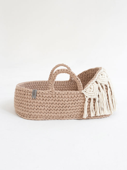 Doll Moses Basket Macrame Hood w/Rocking Stand Beige Dolls, Playsets & Toy Figures Anzy Home