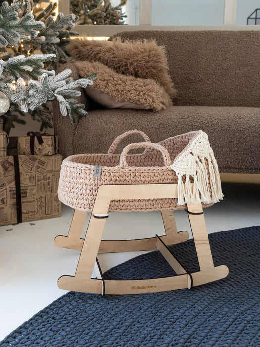 Doll Moses Basket Macrame Hood w/Rocking Stand Dolls, Playsets & Toy Figures Anzy Home