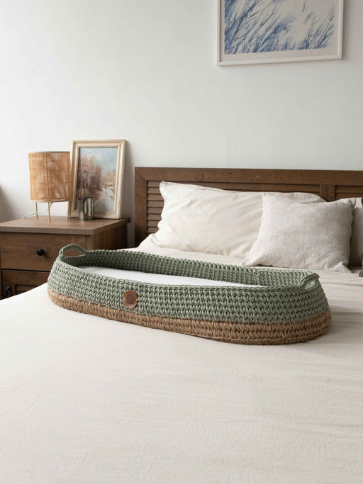 Boho Baby Changing Basket with Jute Accent Sage green Changing Tables Anzy Home