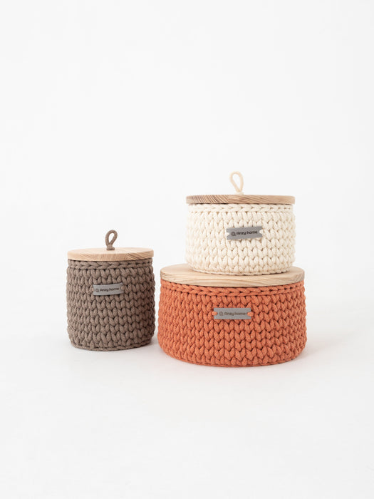 Round Storage Baskets w/ Wooden Lid Recycled Storage & Organization Anzy Home
