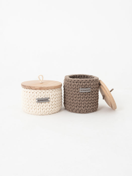 Round Storage Baskets w/ Wooden Lid Recycled Storage & Organization Anzy Home