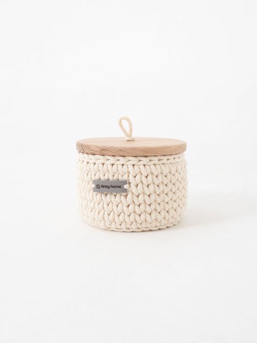 Round Storage Baskets w/ Wooden Lid Recycled Storage & Organization Anzy Home