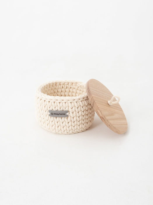 Round Storage Baskets w/ Wooden Lid Recycled Storage & Organization Anzy Home