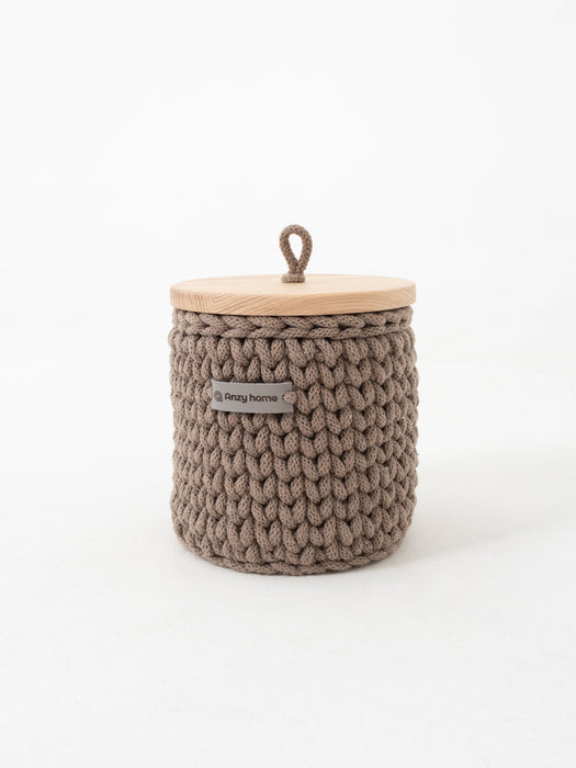Round Storage Baskets w/ Wooden Lid Recycled Storage & Organization Anzy Home