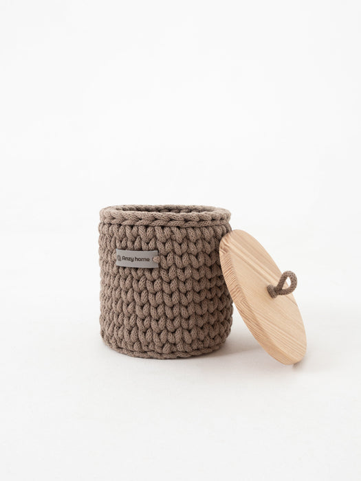 Round Storage Baskets w/ Wooden Lid Recycled Storage & Organization Anzy Home