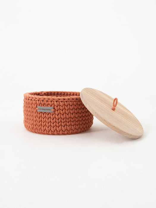 Round Storage Baskets w/ Wooden Lid Recycled Storage & Organization Anzy Home