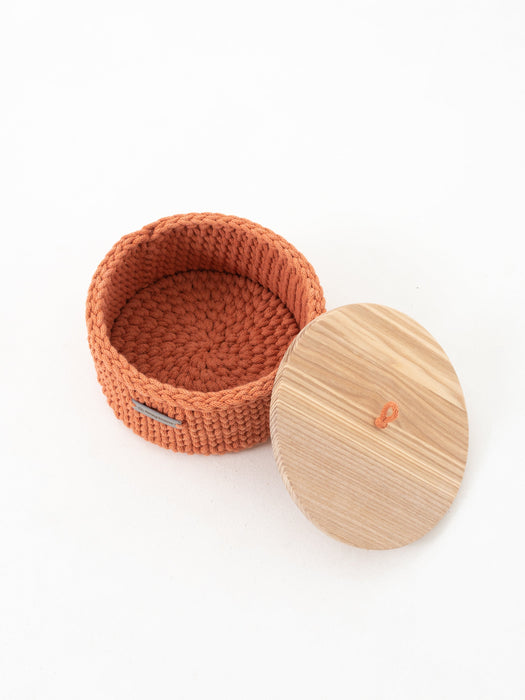 Round Storage Baskets w/ Wooden Lid Recycled Storage & Organization Anzy Home
