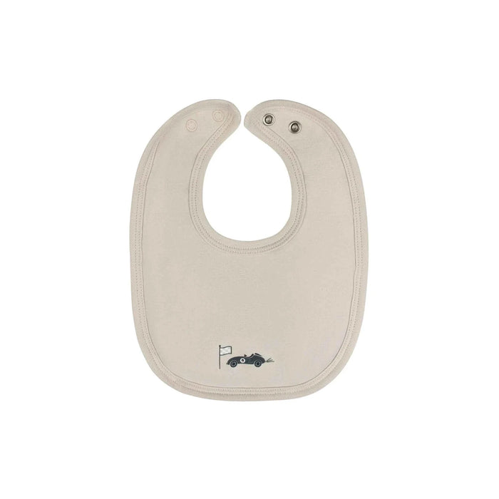 AURORA CLASSICS BABY BOY BIB JERSEY COTTON RACE CAR COLLECTION . TAN BIB AURORA