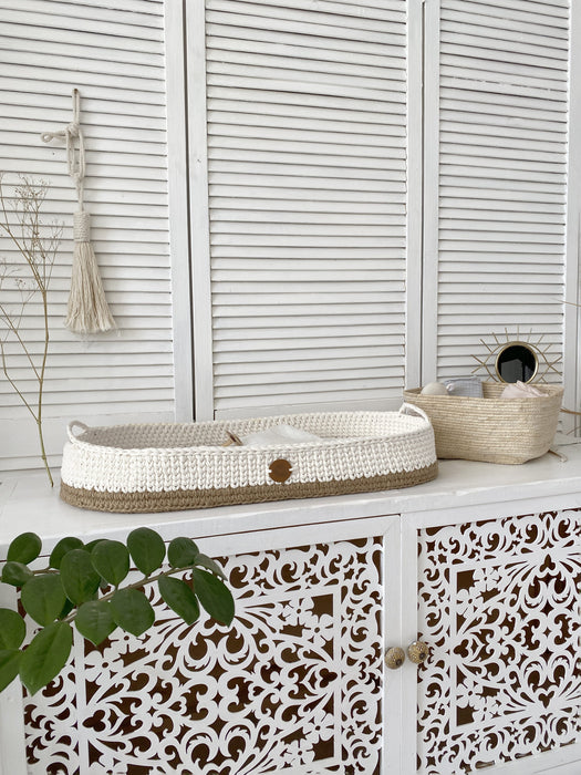 Boho Baby Changing Basket with Jute Accent White Changing Tables Anzy Home