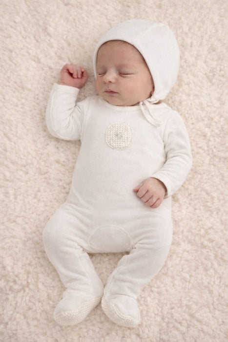 Crochet Applique Footie and Bonnet (Velour Edition)