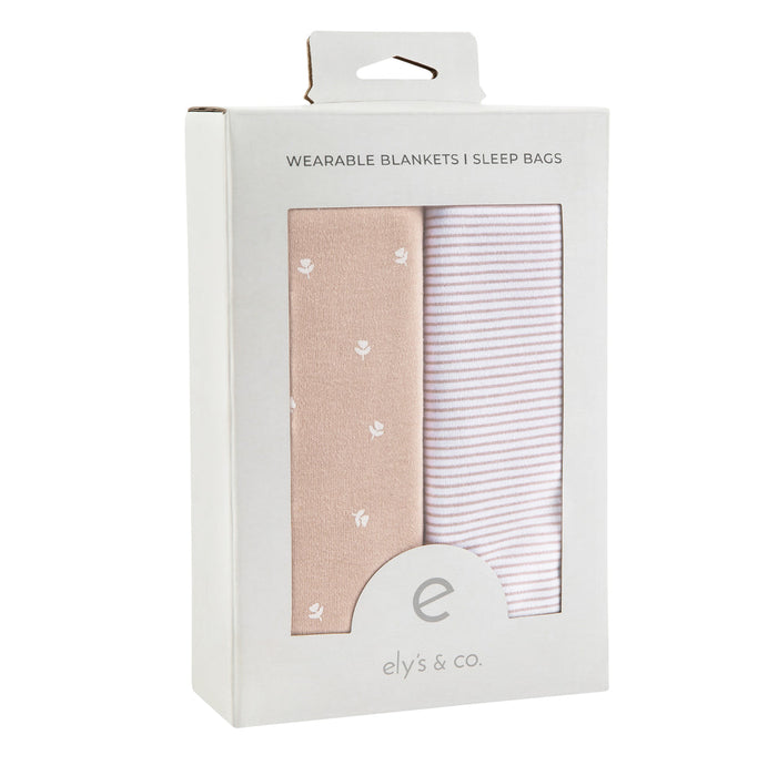 ELY`S & CO. WEARABLE BLANKET 100% COTTON PINK TULIP AND STRIPES 2 PACK