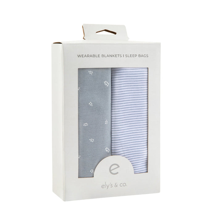 ELY`S & CO. WEARABLE BLANKET 100% COTTON BLUE LEAF AND STRIPES 2 PACK