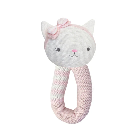 LIVING TEXTILES CO. AVA THE CAT KNITTED TOY RATTLE RATTLES LIVING TEXTILES CO.