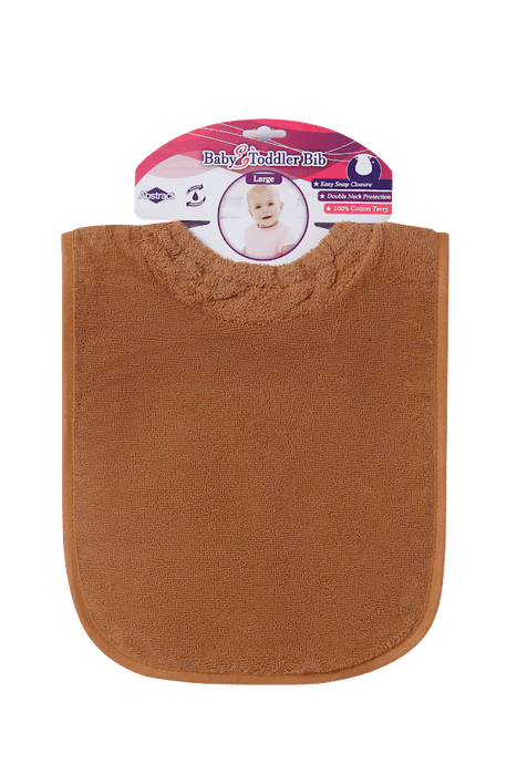 LITTLE PIPERS WATERPROOF BIB WITH SNAPS, SOLID TAN - MEDIUM