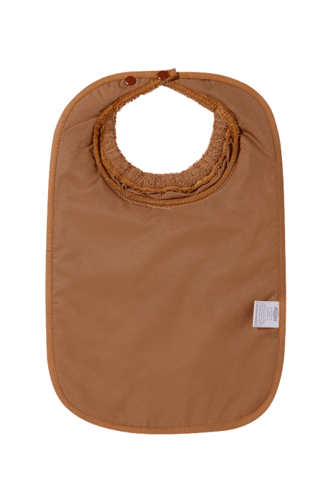 LITTLE PIPERS WATERPROOF BIB WITH SNAPS, SOLID TAN - MEDIUM