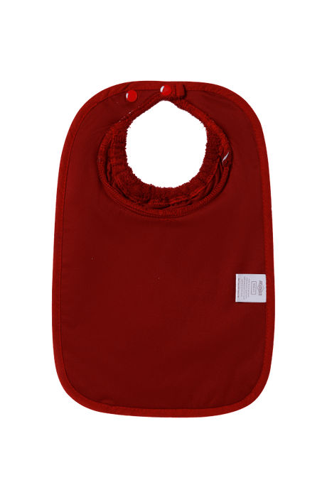 ABSTRACT WATERPROOF BIB WITH SNAPS, SOLID MAROON - LARGE