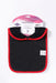 ABSTRACT WATERPROOF BIB WITH SNAPS, BLACK WITH RED TRIM - MEDIUM