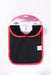 ABSTRACT WATERPROOF BIB WITH SNAPS, BLACK WITH CORAL TRIM - MEDIUM