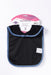 ABSTRACT WATERPROOF BIB WITH SNAPS, BLACK WITH DENIM TRIM - MEDIUM