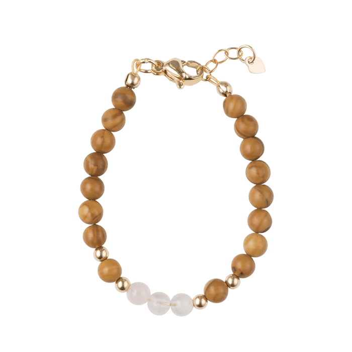 PICKY WOOD GRAIN STONE WITH ROSE BEADS BRACELET