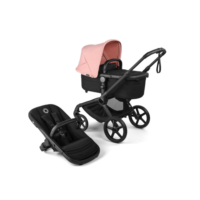 BUGABOO FOX 5 RENEW BASSINET AND SEAT STROLLER COMPLETE FULL-SIZE STROLLER . BLACK MORNING PINK STROLLERS BUGABOO