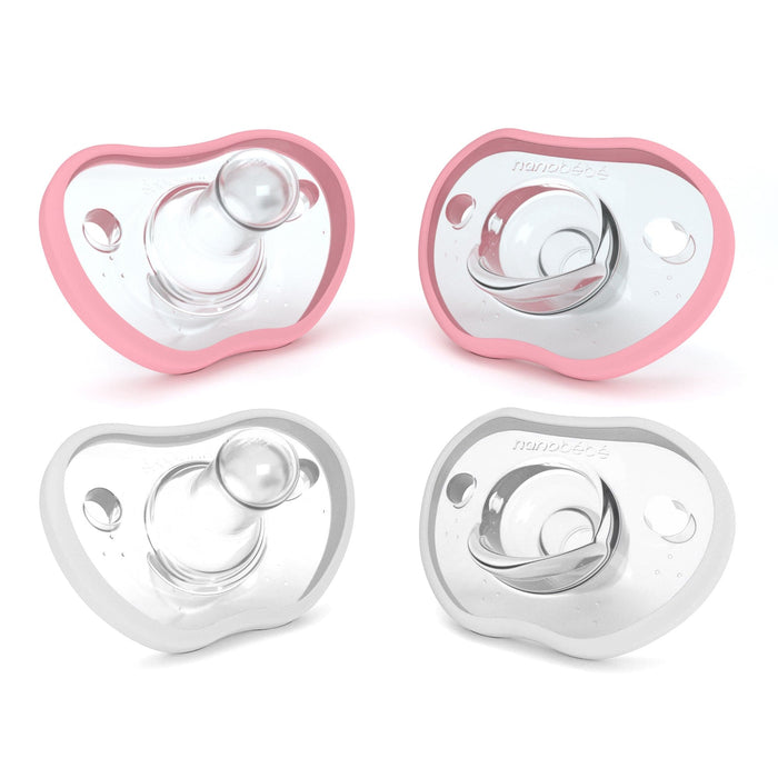Flexy Silicone Pacifiers Pink-White 0-3 Months 4-Pack Pacifiers & Teethers Nanobébé