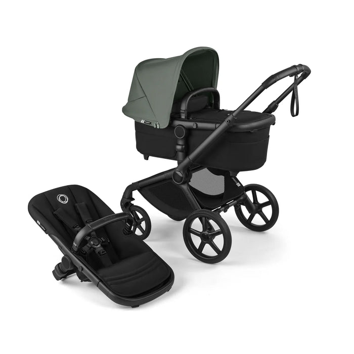BUGABOO FOX 5 RENEW BASSINET AND SEAT STROLLER COMPLETE FULL-SIZE STROLLER . BLACK FOREST GREEN STROLLERS BUGABOO
