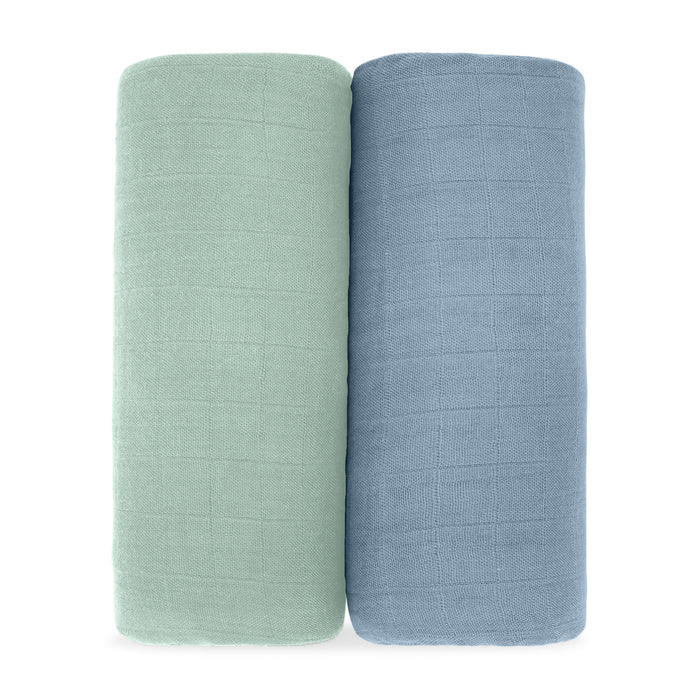 Muslin Swaddle Blanket, 2 Pack by Comfy Cubs - Pacific Blue & Fern Swaddles Comfy Cubs