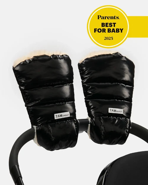 7AM ENFANT WARMMUFFS BLACK LIQUID SHINE ARCTIC WHITE FAUX FUR WARMUFFS 7 A.M.
