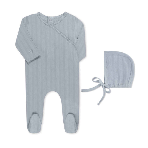 Pointelle Kimono Circle/Heart Footie Blue Tricot Bebe
