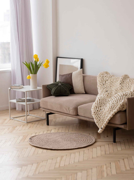Round plain rug Beige Rug Anzy Home