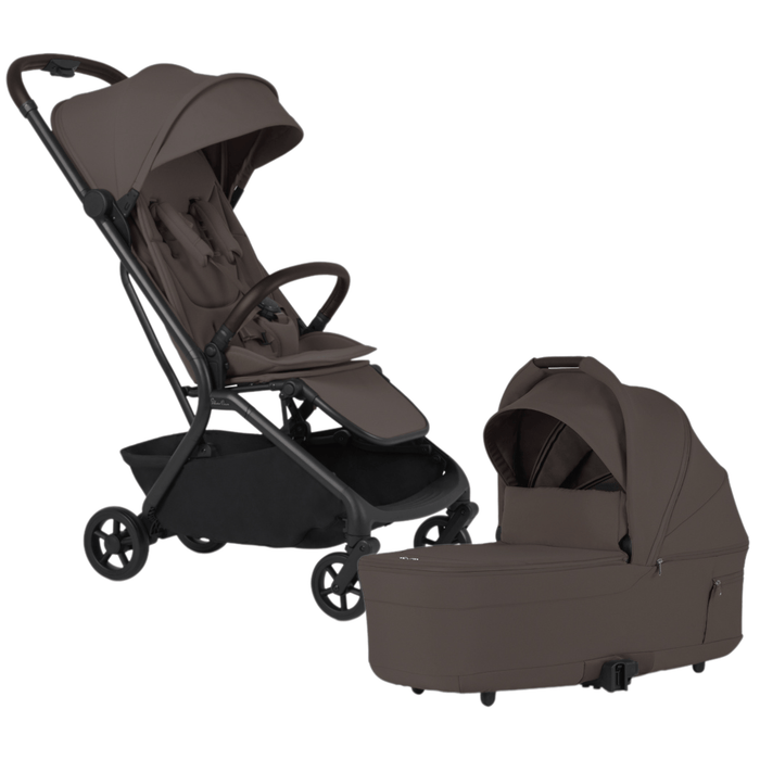 SILVER CROSS NIA COMPACT TRAVEL STROLLER + BASSINET BUNDLE . CHOCOLATE TRAVEL STROLLER SILVER CROSS