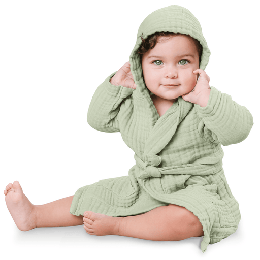 Muslin Bath Robe for Kids, Sage by Comfy Cubs Comfy Cubs