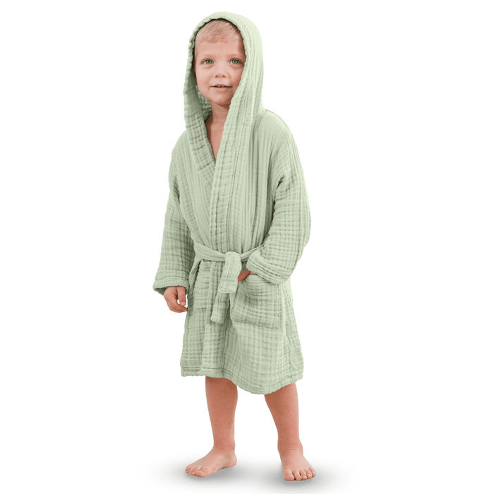 Muslin Bath Robe for Kids, Sage by Comfy Cubs 6-7 years Comfy Cubs