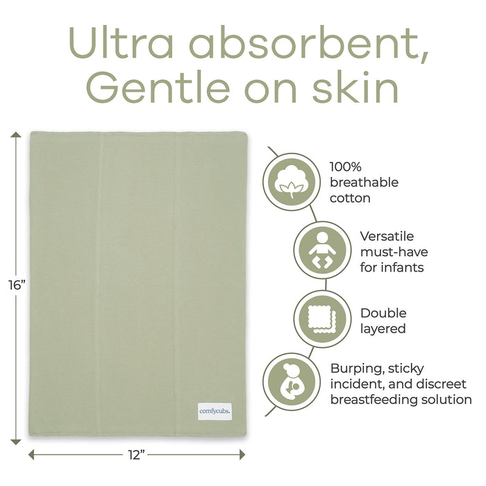 Cotton Burp Cloths by Comfy Cubs - Sage Cotton Burp Cloths Comfy Cubs