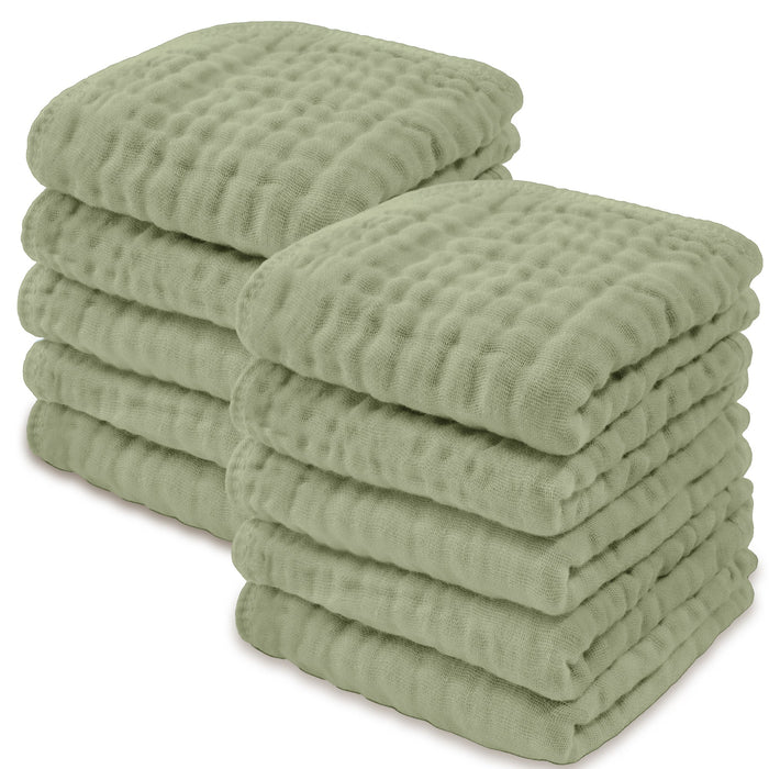 Muslin Washcloths by Comfy Cubs - Sage Pack of 10 Washcloths Comfy Cubs