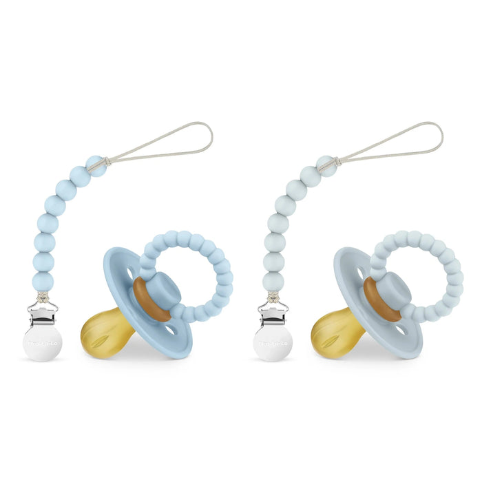 BLEU LA LA LULADREAM PACIFIER + CLIP SET . ASH BLUE+SKY BLUE PACI CLIP BLEULALA
