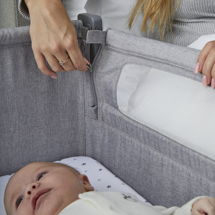 Shnuggle Air Lite Bedside Bassinet | Infant Crib | Height Adjustable Baby Bed with Mattress + 1 Waterproof + 2 White Sheets Cribs M4A