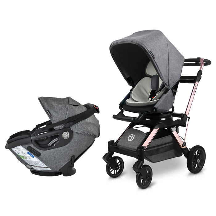 Stroll & Ride Travel System Mélange Grey Rose Gold Stroller System Orbit Baby