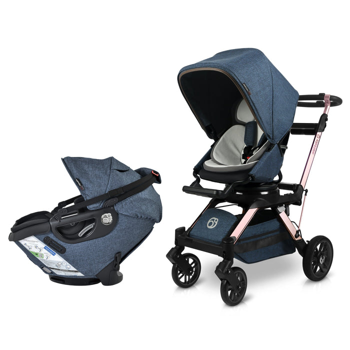 Stroll & Ride Travel System Mélange Navy Rose Gold Stroller System Orbit Baby